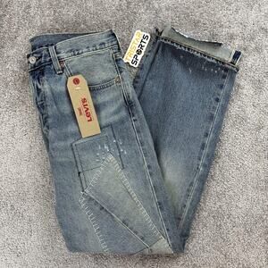 Levis 501 Jeans Mens 32x32 Blue Distressed Patchwork Selvedge Irregular Denim